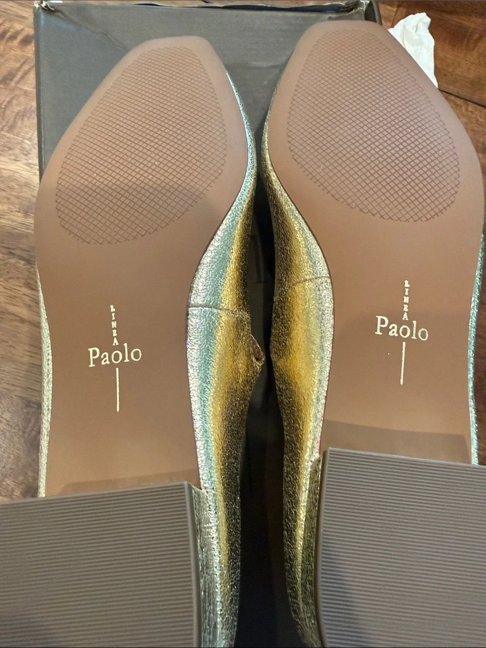Paolo Metallic Gold T-Strap Square-Toe Flats